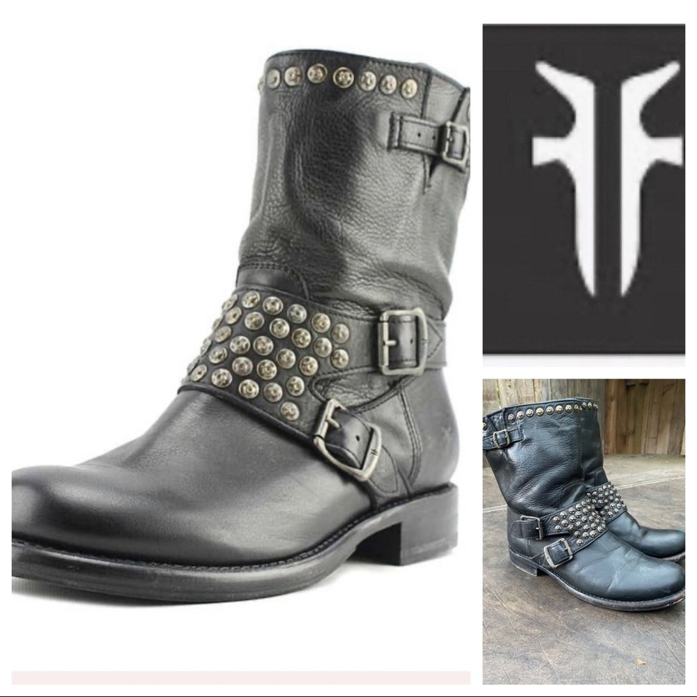 Frye Jenna Studded  Black Mid Calf Boot